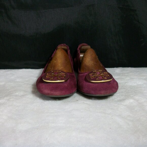 TORY BURCH REVA MAROON SUEDE LEATHER FASHION BALLET FLATS 7M FREE SHIP - Picture 5 of 9